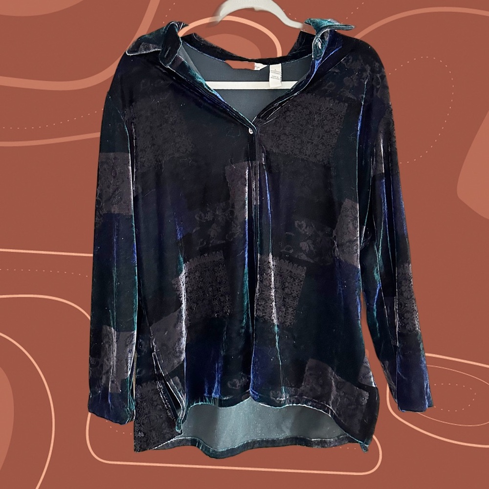 Velvet and vintage multicolored patched button up